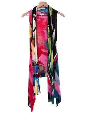Adore Watercolor Abstract Open Front Sleeveless Duster Vest